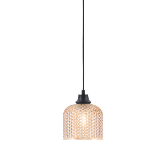 Toltec Cord 6in 1-Light Pendant | Matte Black Steel and Amber Textured Glass | Kitchen Island & Dining Room | 6 x 7.5 in | Model 32-MB-4613