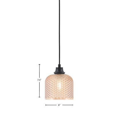 Toltec Cord 6in 1-Light Pendant | Matte Black Steel and Amber Textured Glass | Kitchen Island & Dining Room | 6 x 7.5 in | Model 32-MB-4613