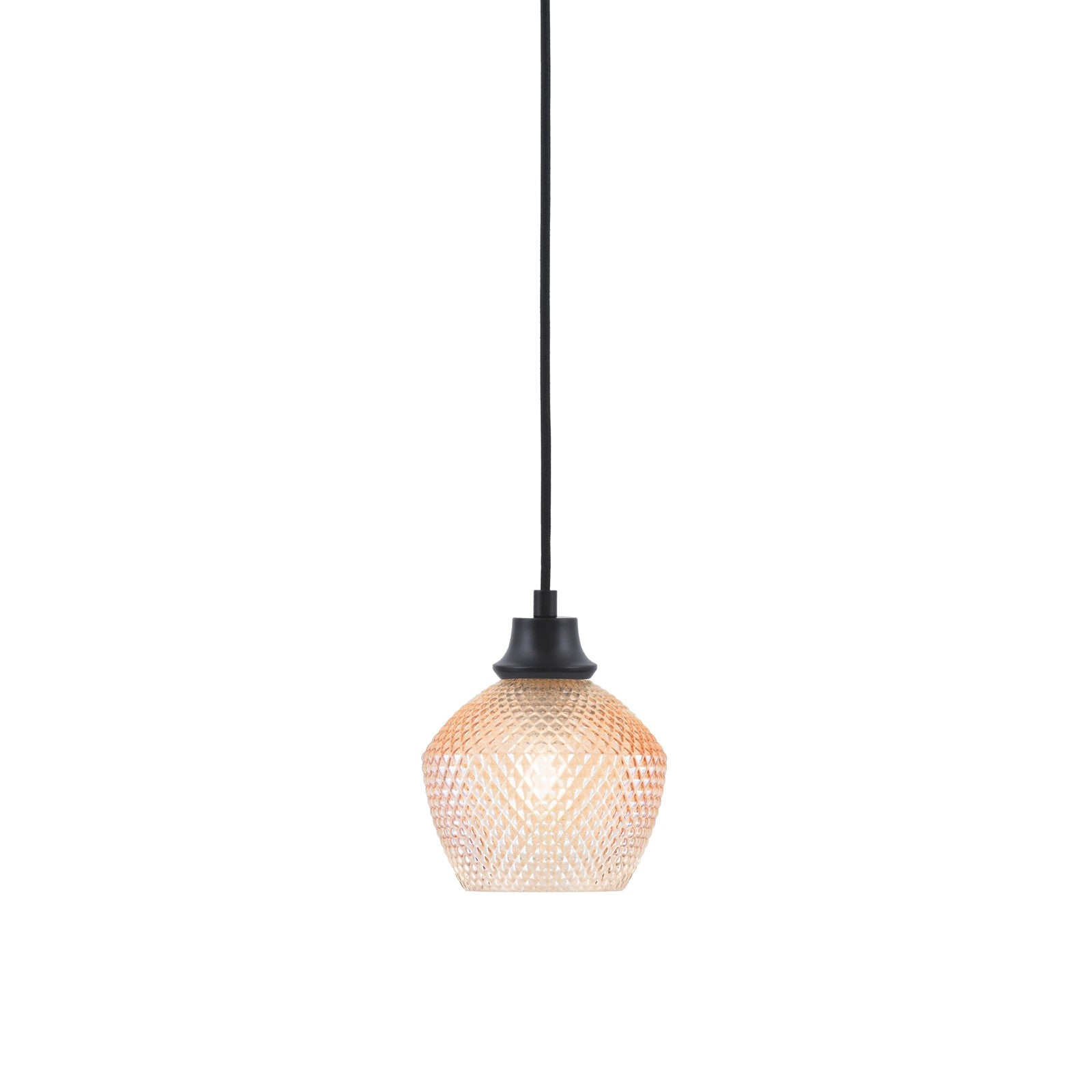 Toltec Cord 6in 1-Light Pendant | Matte Black Steel and Amber Textured Glass | Kitchen Island & Dining Room | 6 x 7.5 in | Model 32-MB-4623