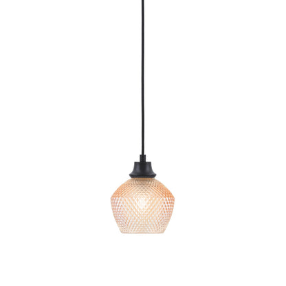 Toltec Cord 6in 1-Light Pendant | Matte Black Steel and Amber Textured Glass | Kitchen Island & Dining Room | 6 x 7.5 in | Model 32-MB-4623