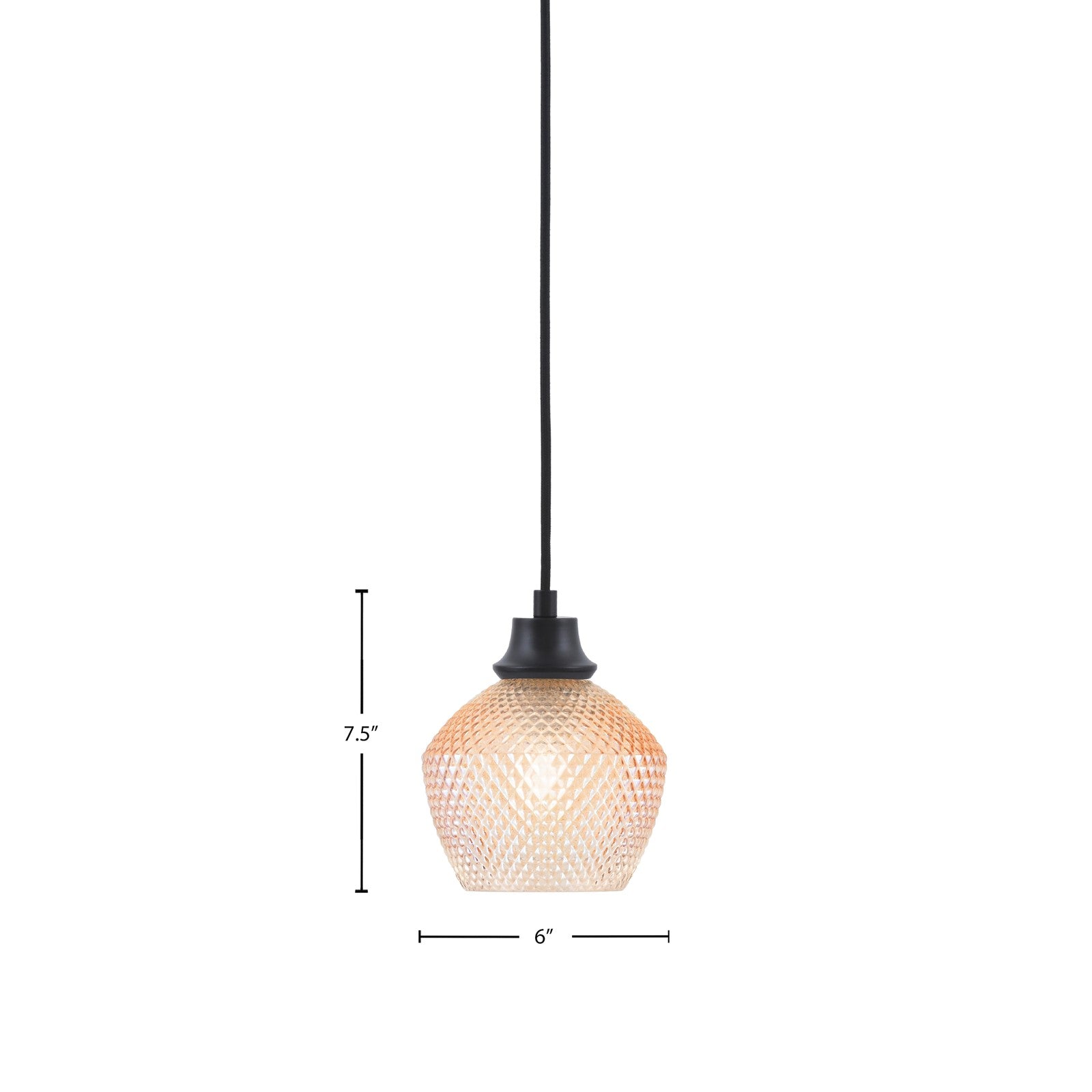 Toltec Cord 6in 1-Light Pendant | Matte Black Steel and Amber Textured Glass | Kitchen Island & Dining Room | 6 x 7.5 in | Model 32-MB-4623