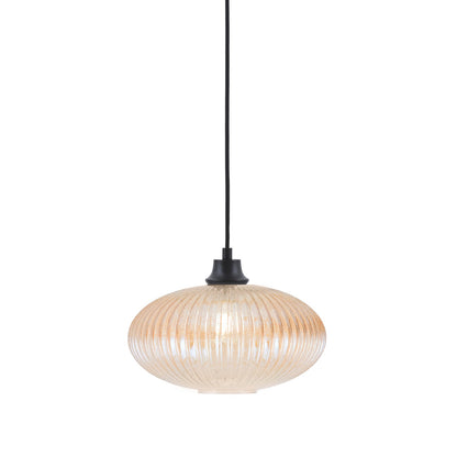 Toltec Cord 12in 1-Light Pendant | Matte Black Steel and Amber Micro Bubble Ribbed Glass | Kitchen Island & Dining Room | 12 x 8.75 in | Model 32-MB-4653