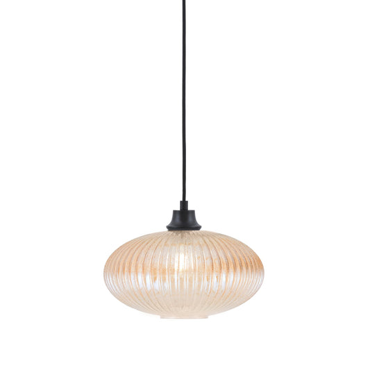 Toltec Cord 12in 1-Light Pendant | Matte Black Steel and Amber Micro Bubble Ribbed Glass | Kitchen Island & Dining Room | 12 x 8.75 in | Model 32-MB-4653