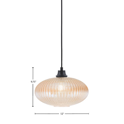 Toltec Cord 12in 1-Light Pendant | Matte Black Steel and Amber Micro Bubble Ribbed Glass | Kitchen Island & Dining Room | 12 x 8.75 in | Model 32-MB-4653