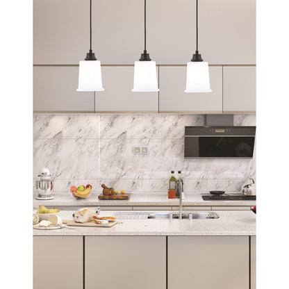 Toltec Cord 5.25in 1-Light Pendant | Modern Matte Black Steel and White Opal Glass | Kitchen Island & Dining Room | 5.25 x 5.25 x 8 in | Model 32-MB-5031
