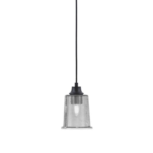 Toltec Cord 5.25in 1-Light Pendant | Modern Matte Black Steel and Smoke Bubble Glass | Kitchen Island & Dining Room | 5.25 x 5.25 x 8 in | Model 32-MB-5032