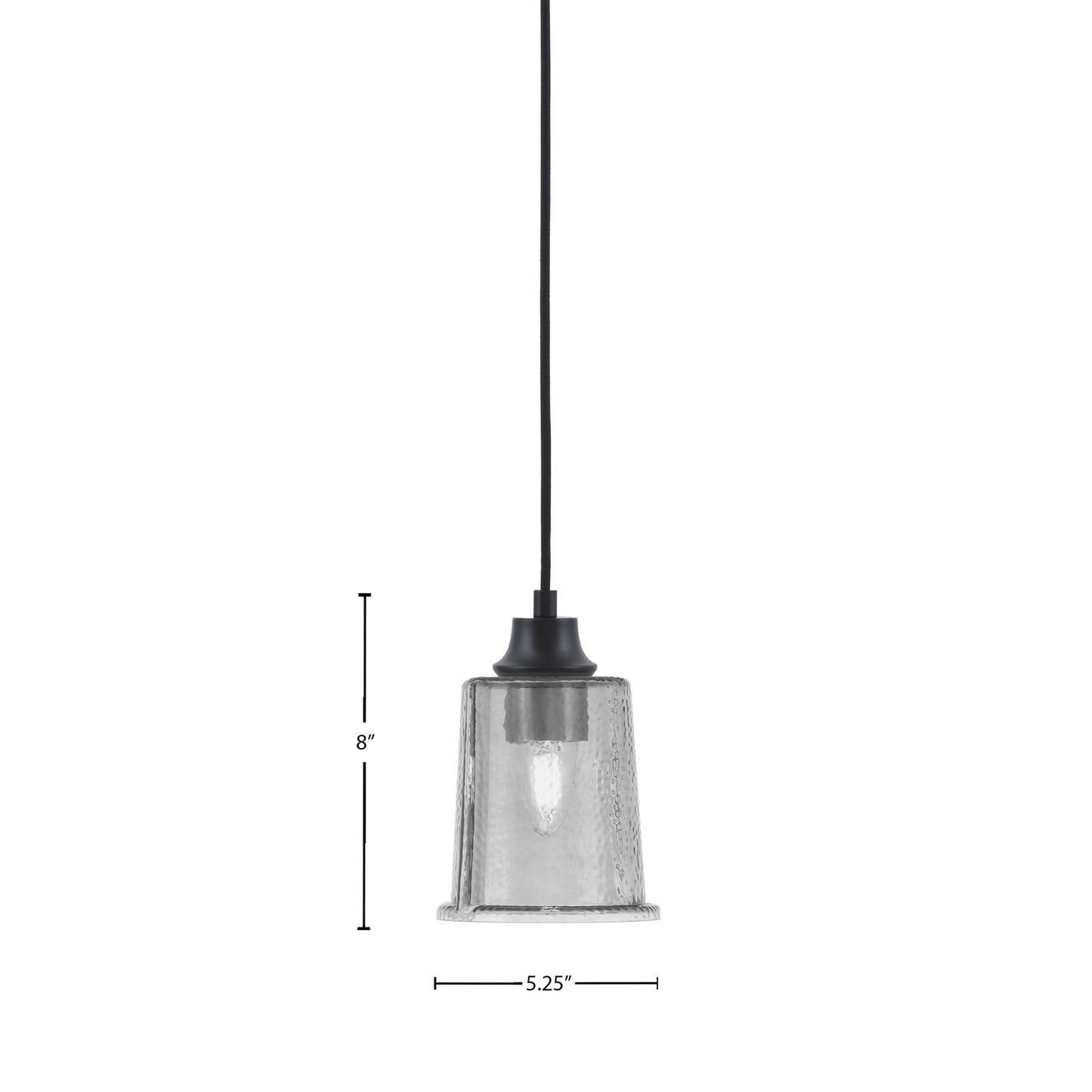 Toltec Cord 5.25in 1-Light Pendant | Modern Matte Black Steel and Smoke Bubble Glass | Kitchen Island & Dining Room | 5.25 x 5.25 x 8 in | Model 32-MB-5032