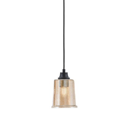 Toltec Cord 5.25in 1-Light Pendant | Modern Matte Black Steel and Amber Bubble Glass | Kitchen Island & Dining Room | 5.25 x 5.25 x 8 in | Model 32-MB-5033
