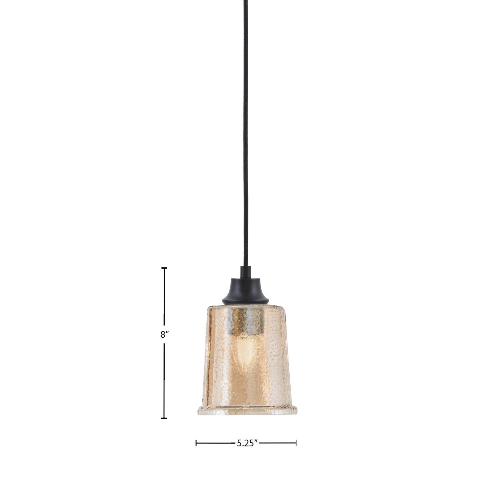 Toltec Cord 5.25in 1-Light Pendant | Modern Matte Black Steel and Amber Bubble Glass | Kitchen Island & Dining Room | 5.25 x 5.25 x 8 in | Model 32-MB-5033