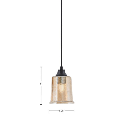 Toltec Cord 5.25in 1-Light Pendant | Modern Matte Black Steel and Amber Bubble Glass | Kitchen Island & Dining Room | 5.25 x 5.25 x 8 in | Model 32-MB-5033