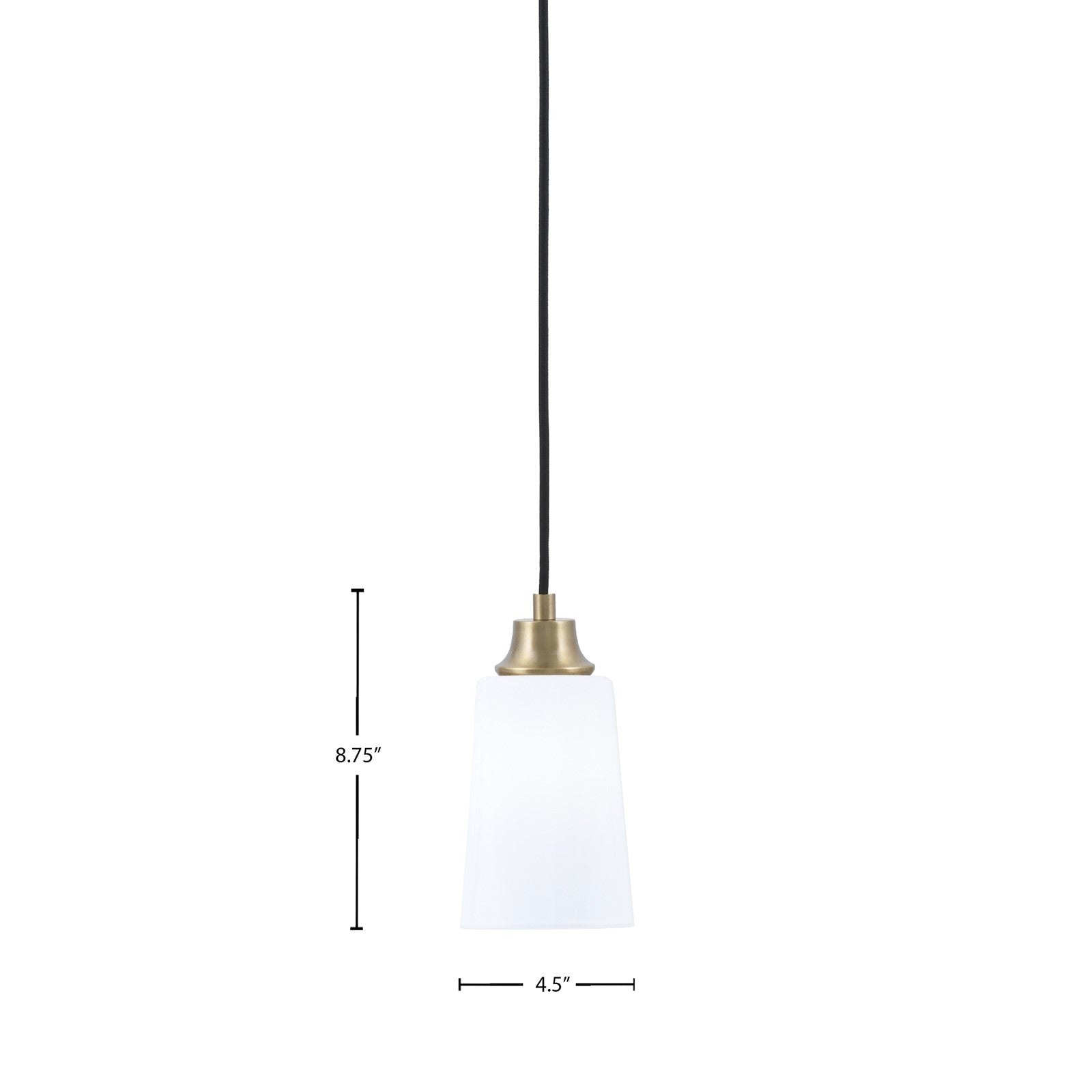 Toltec Cord 4.5in 1-Light Pendant | Modern New Age Brass Steel and White Opal Glass | Kitchen Island & Dining Room | 4.5 x 4.5 x 8.75 in | Model 32-NAB-261