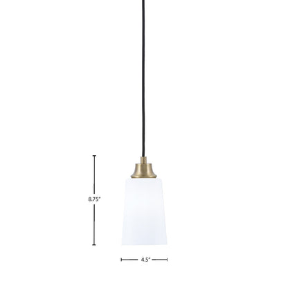 Toltec Cord 4.5in 1-Light Pendant | Modern New Age Brass Steel and White Opal Glass | Kitchen Island & Dining Room | 4.5 x 4.5 x 8.75 in | Model 32-NAB-261