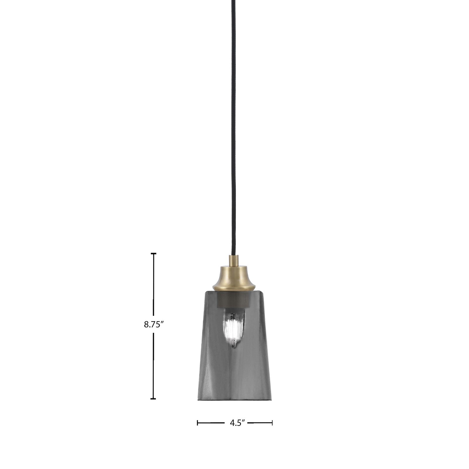 Toltec Cord 4.5in 1-Light Pendant | New Age Brass Steel and Smoke Bubble Glass | Kitchen Island & Dining Room | 4.5 x 4.5 x 8.75 in | Model 32-NAB-262