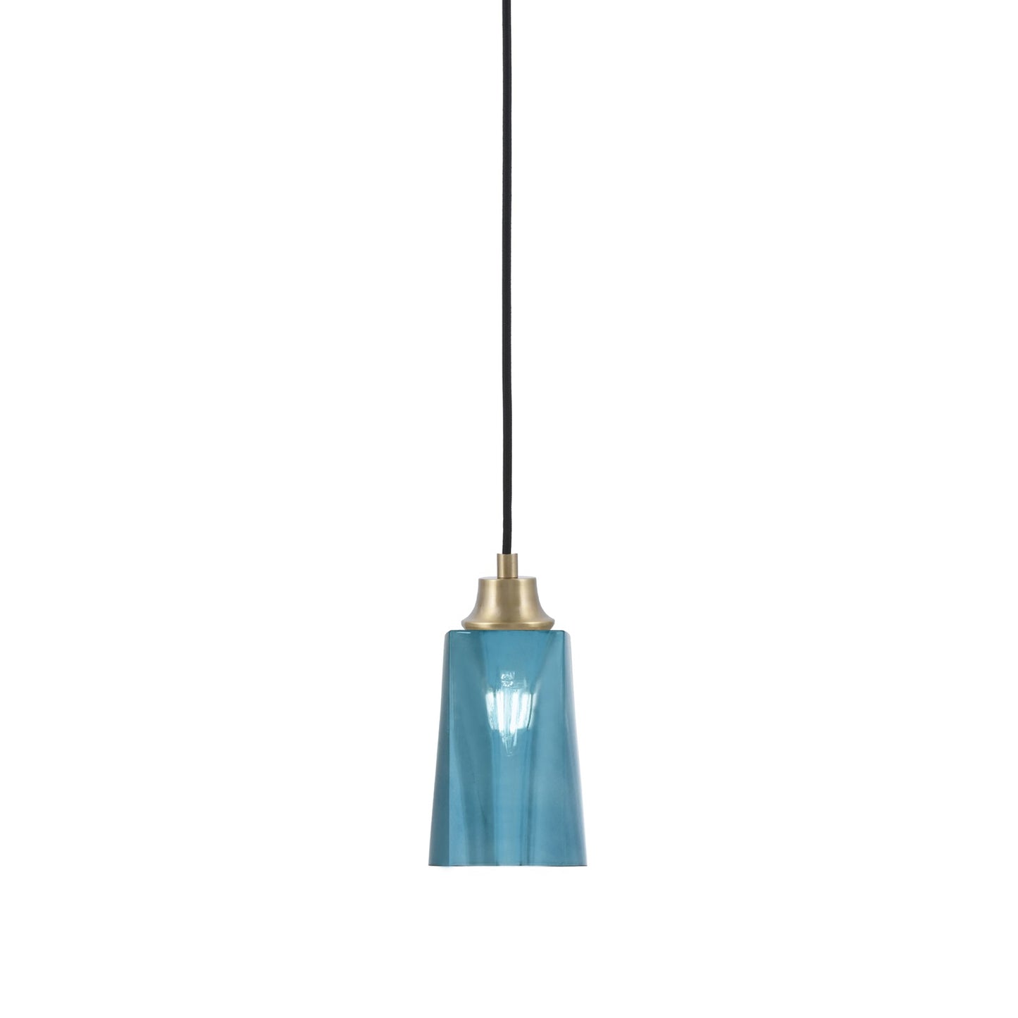 Toltec Cord 4.5in 1-Light Pendant | New Age Brass Steel and Blue Gradient Glass | Kitchen Island & Dining Room | 4.5 x 4.5 x 8.75 in | Model 32-NAB-265