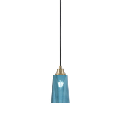 Toltec Cord 4.5in 1-Light Pendant | New Age Brass Steel and Blue Gradient Glass | Kitchen Island & Dining Room | 4.5 x 4.5 x 8.75 in | Model 32-NAB-265