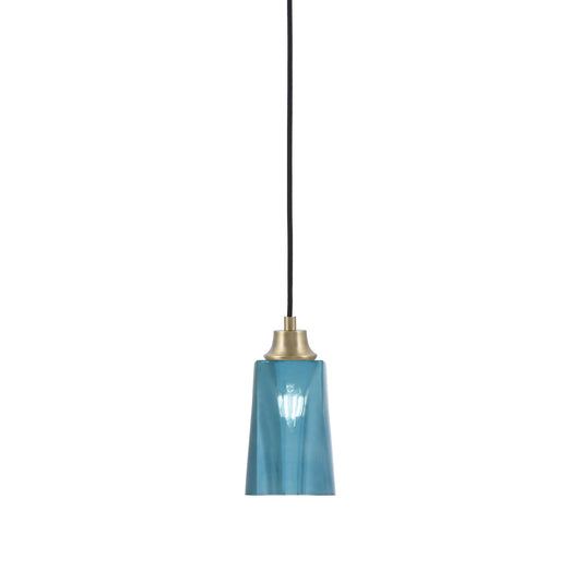 Toltec Cord 4.5in 1-Light Pendant | New Age Brass Steel and Blue Gradient Glass | Kitchen Island & Dining Room | 4.5 x 4.5 x 8.75 in | Model 32-NAB-265