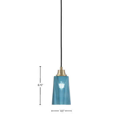 Toltec Cord 4.5in 1-Light Pendant | New Age Brass Steel and Blue Gradient Glass | Kitchen Island & Dining Room | 4.5 x 4.5 x 8.75 in | Model 32-NAB-265