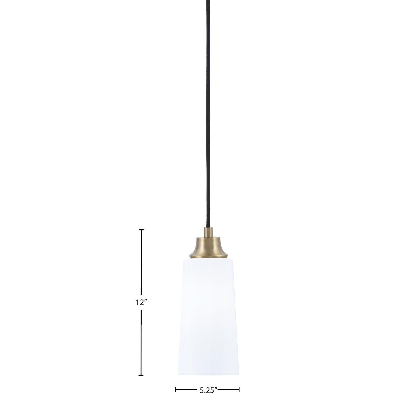 Toltec Cord 5in 1-Light Pendant | New Age Brass Steel and White Opal Glass | Kitchen Island & Dining Room | 5 x 5 x 12 in | Model 32-NAB-291