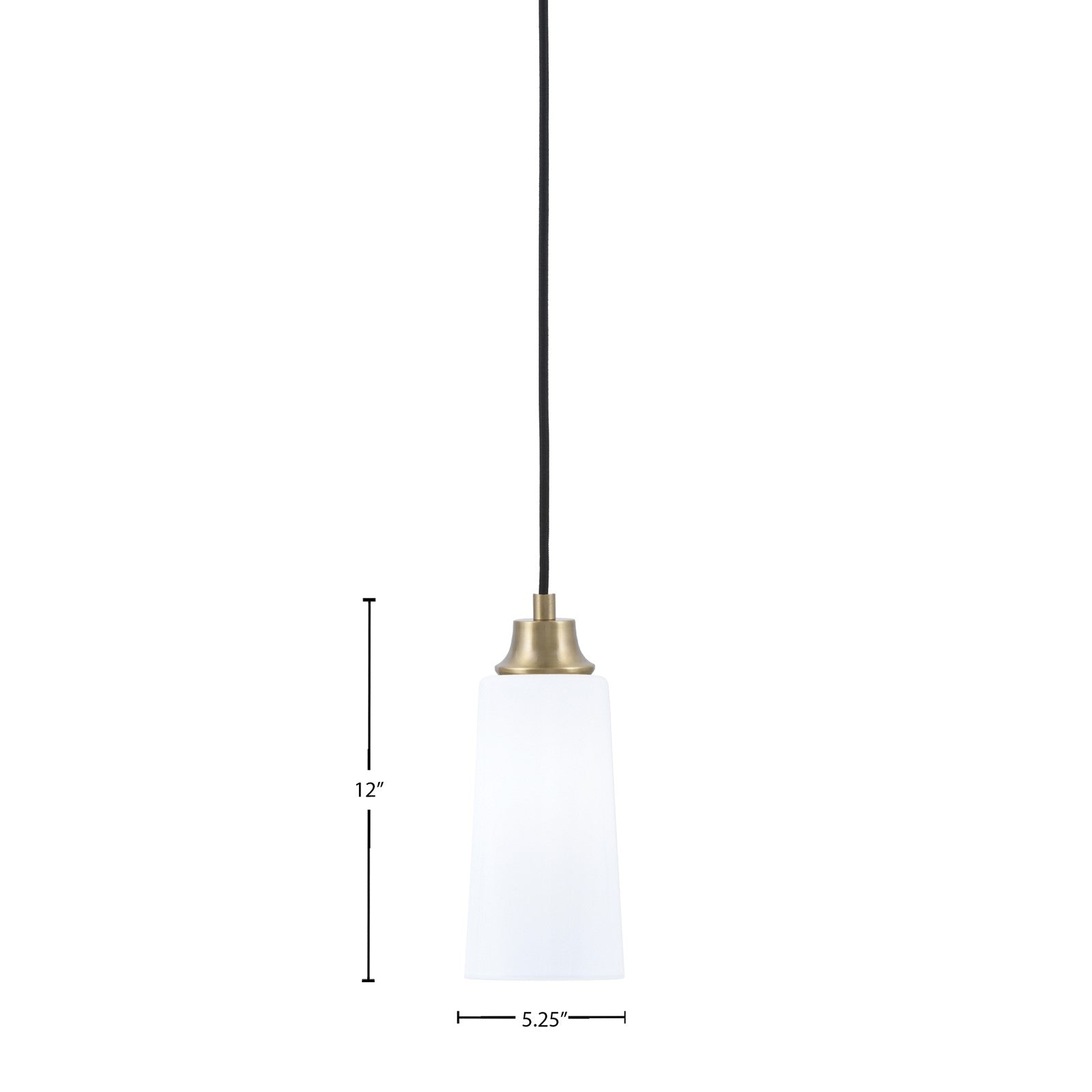 Toltec Cord 5in 1-Light Pendant | New Age Brass Steel and White Opal Glass | Kitchen Island & Dining Room | 5 x 5 x 12 in | Model 32-NAB-291