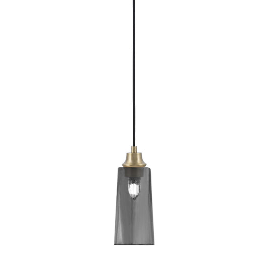Toltec Cord 5in 1-Light Pendant | New Age Brass Steel and Smoke Bubble Glass | Kitchen Island & Dining Room | 5 x 12 in | Model 32-NAB-292