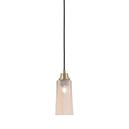 Toltec Cord 5.25in 1-Light Pendant | New Age Brass Steel and Amber Gradient Glass | Kitchen Island & Dining Room | 5.25 x 12 in | Model 32-NAB-293