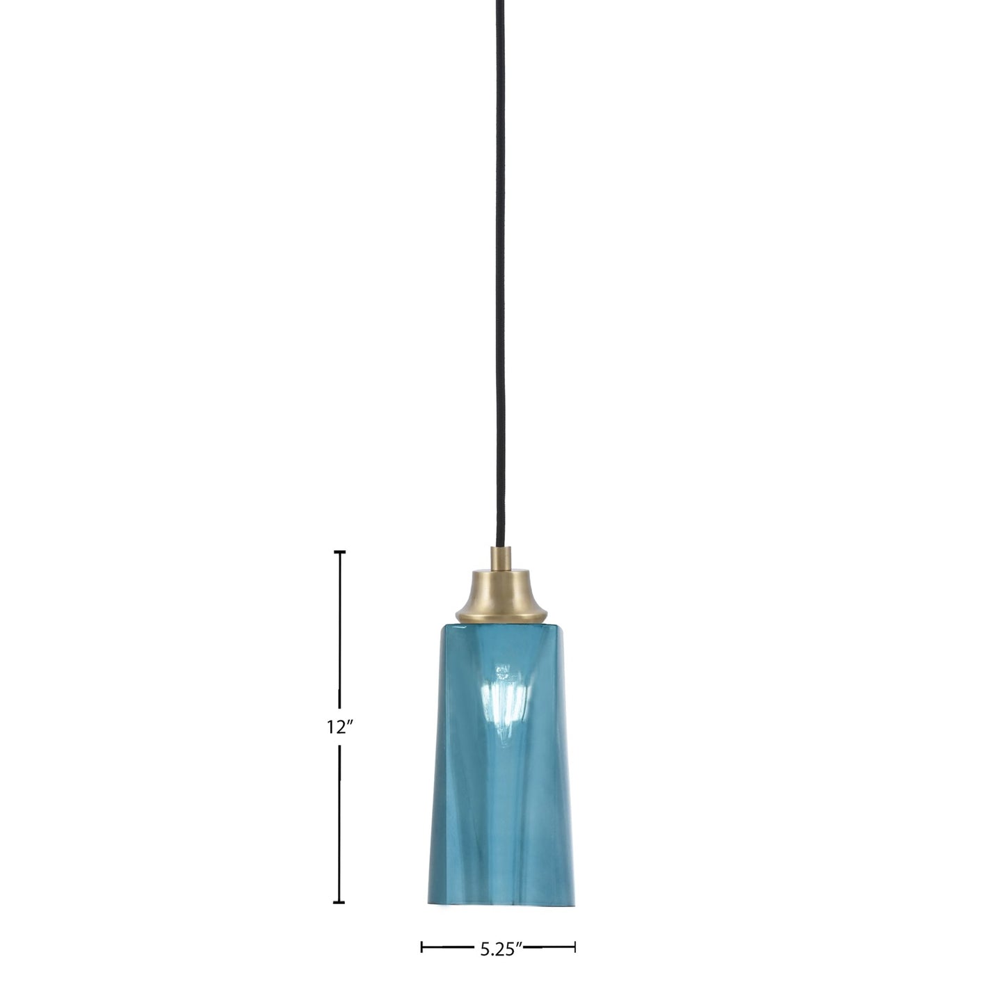 Toltec Cord 5in 1-Light Pendant | New Age Brass Steel and Blue Gradient Glass | Kitchen Island & Dining Room | 5 x 12 in | Model 32-NAB-295