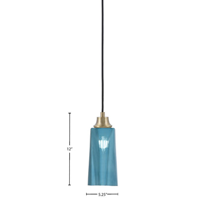 Toltec Cord 5in 1-Light Pendant | New Age Brass Steel and Blue Gradient Glass | Kitchen Island & Dining Room | 5 x 12 in | Model 32-NAB-295