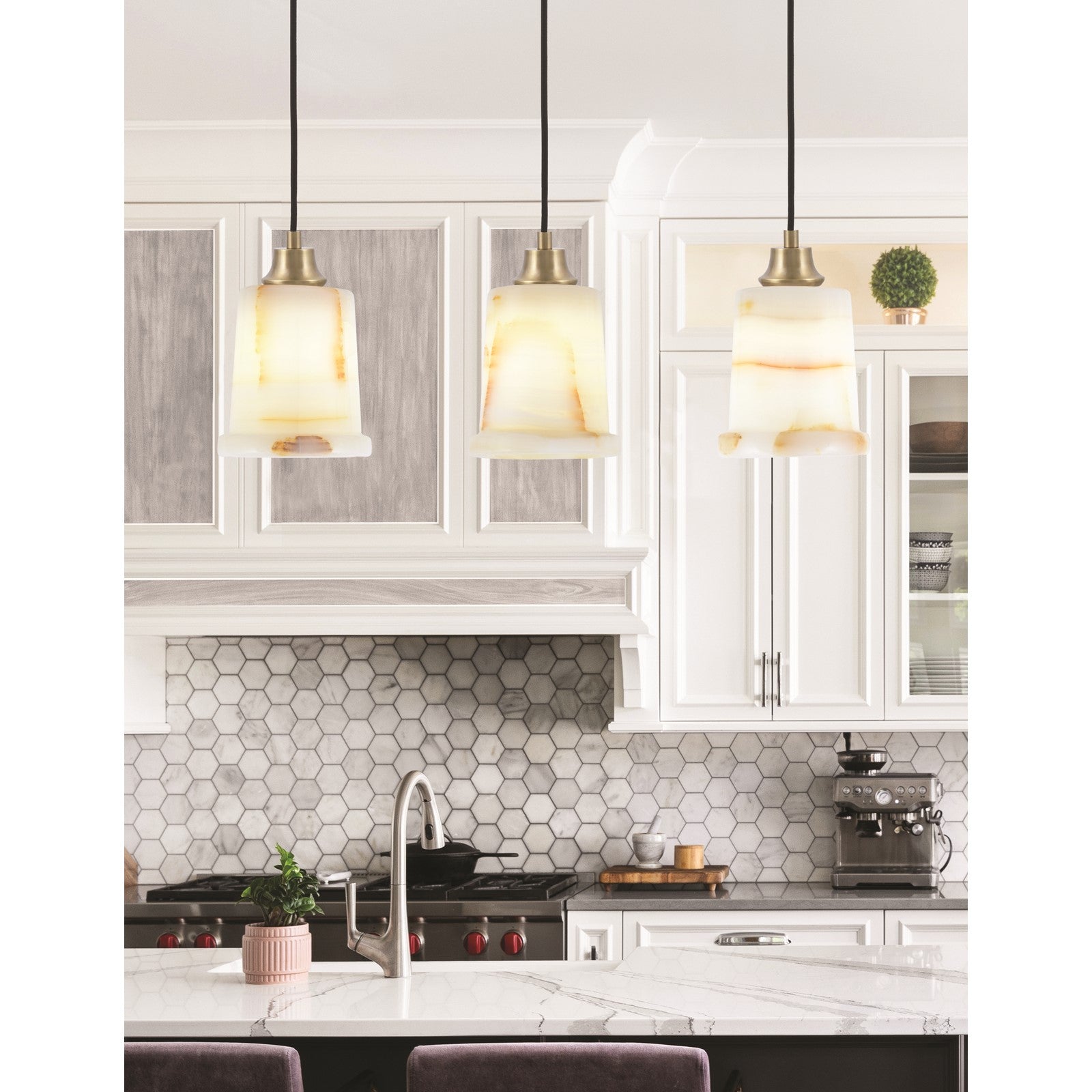 Toltec Cord 5in 1-Light Pendant | New Age Brass Steel and Natural Stone Glass | Kitchen Island & Dining Room | 5 x 7.5 in | Model 32-NAB-4128