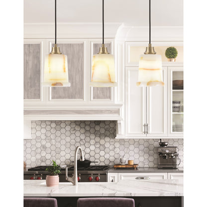 Toltec Cord 5in 1-Light Pendant | New Age Brass Steel and Natural Stone Glass | Kitchen Island & Dining Room | 5 x 7.5 in | Model 32-NAB-4128
