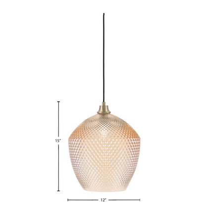 Toltec Cord 12in 1-Light Pendant | New Age Brass Steel and Amber Textured Glass | Kitchen Island & Dining Room | 12 x 12 x 15 in | Model 32-NAB-4223