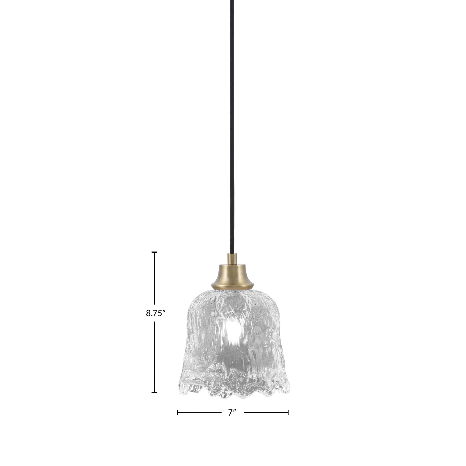 Toltec Cord 7in 1-Light Pendant | New Age Brass Steel and Clear Lava Glass | Kitchen Island & Dining Room | 7 x 7 x 8.75 in | Model 32-NAB-4230