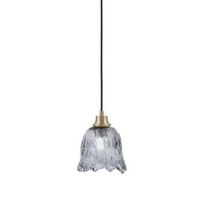 Toltec Cord 7in 1-Light Pendant | New Age Brass Steel and Smoke Lava Glass | Kitchen Island & Dining Room | 7 x 7 x 8.75 in | Model 32-NAB-4232