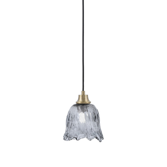 Toltec Cord 7in 1-Light Pendant | New Age Brass Steel and Smoke Lava Glass | Kitchen Island & Dining Room | 7 x 7 x 8.75 in | Model 32-NAB-4232
