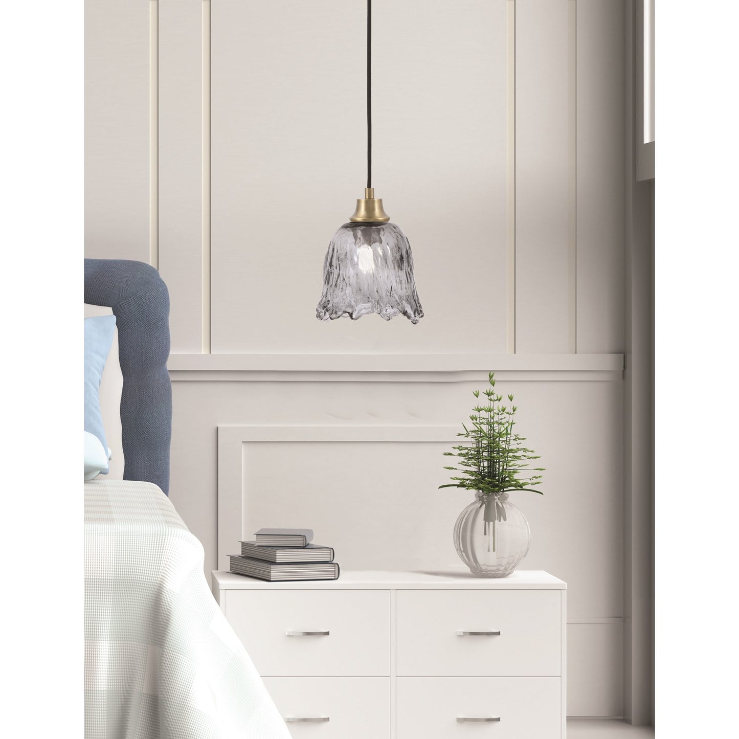 Toltec Cord 7in 1-Light Pendant | New Age Brass Steel and Smoke Lava Glass | Kitchen Island & Dining Room | 7 x 7 x 8.75 in | Model 32-NAB-4232