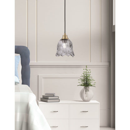 Toltec Cord 7in 1-Light Pendant | New Age Brass Steel and Smoke Lava Glass | Kitchen Island & Dining Room | 7 x 7 x 8.75 in | Model 32-NAB-4232