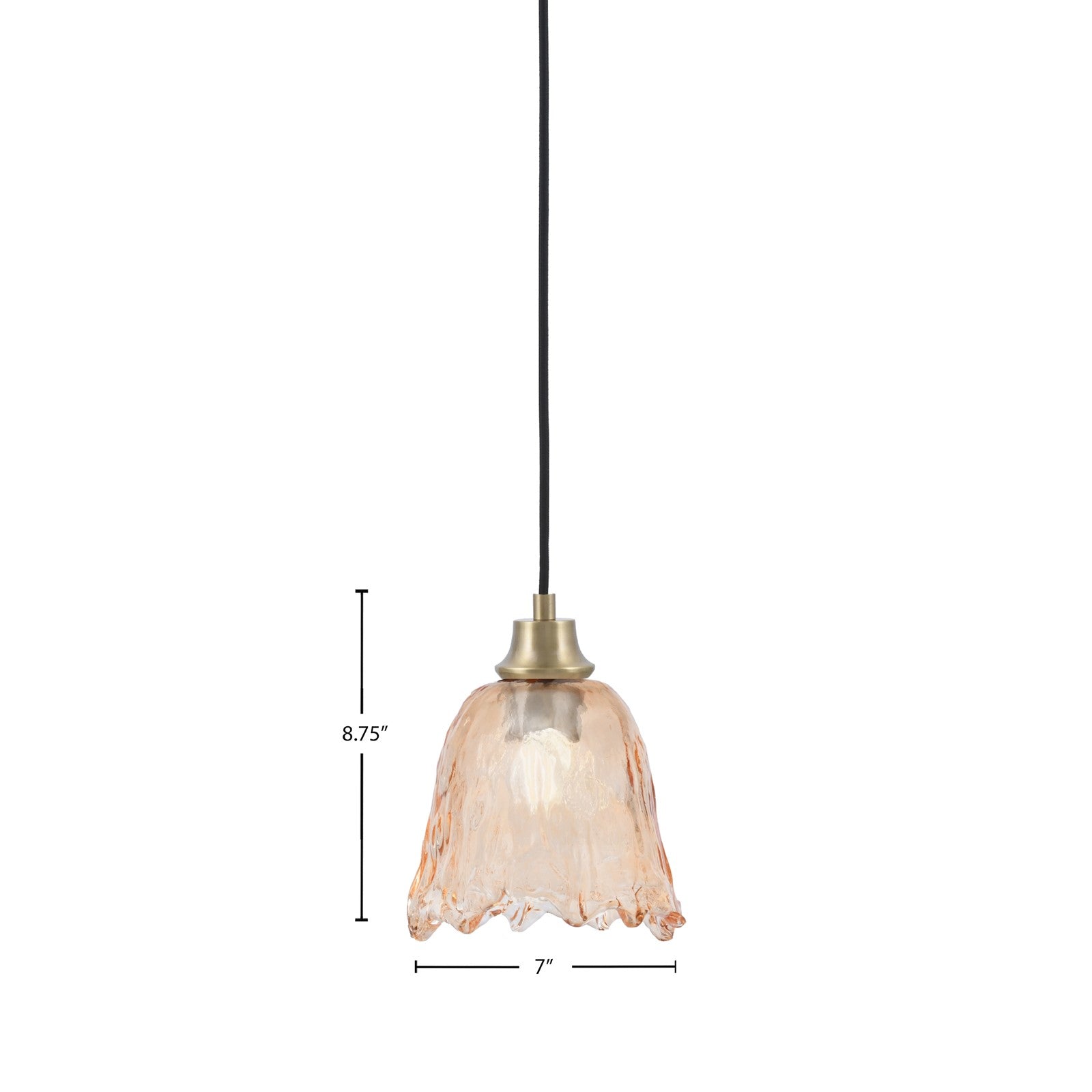 Toltec Cord 7in 1-Light Pendant | New Age Brass Steel and Amber Lava Glass | Kitchen Island & Dining Room | 7 x 7 x 8.75 in | Model 32-NAB-4233