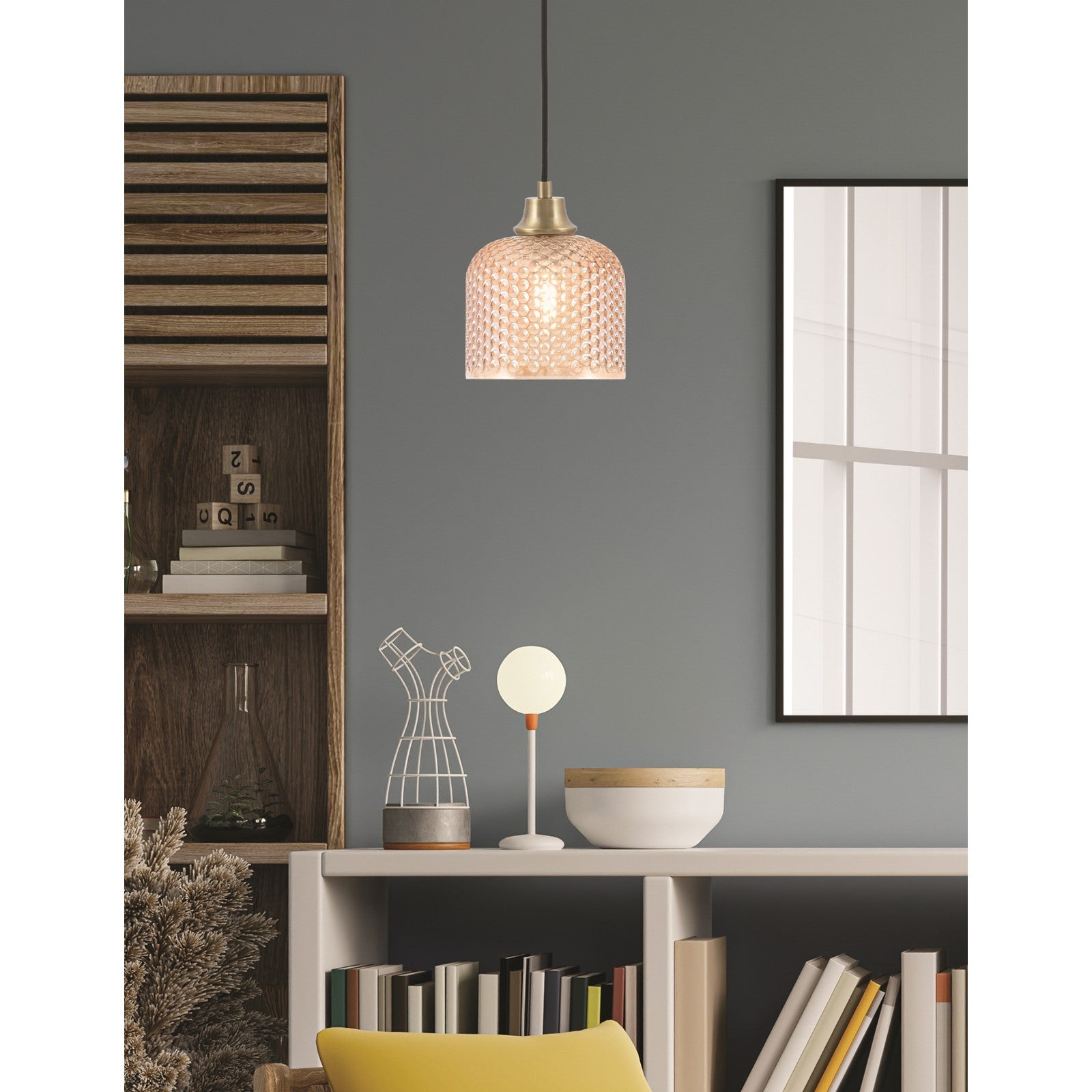 Toltec Cord 6in 1-Light Pendant | New Age Brass Steel and Amber Textured Glass | Kitchen Island & Dining Room | 6 x 7.5 in | Model 32-NAB-4613