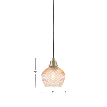 Toltec Cord 6in 1-Light Pendant | New Age Brass Steel and Amber Textured Glass | Kitchen Island & Dining Room | 6 x 7.5 in | Model 32-NAB-4613