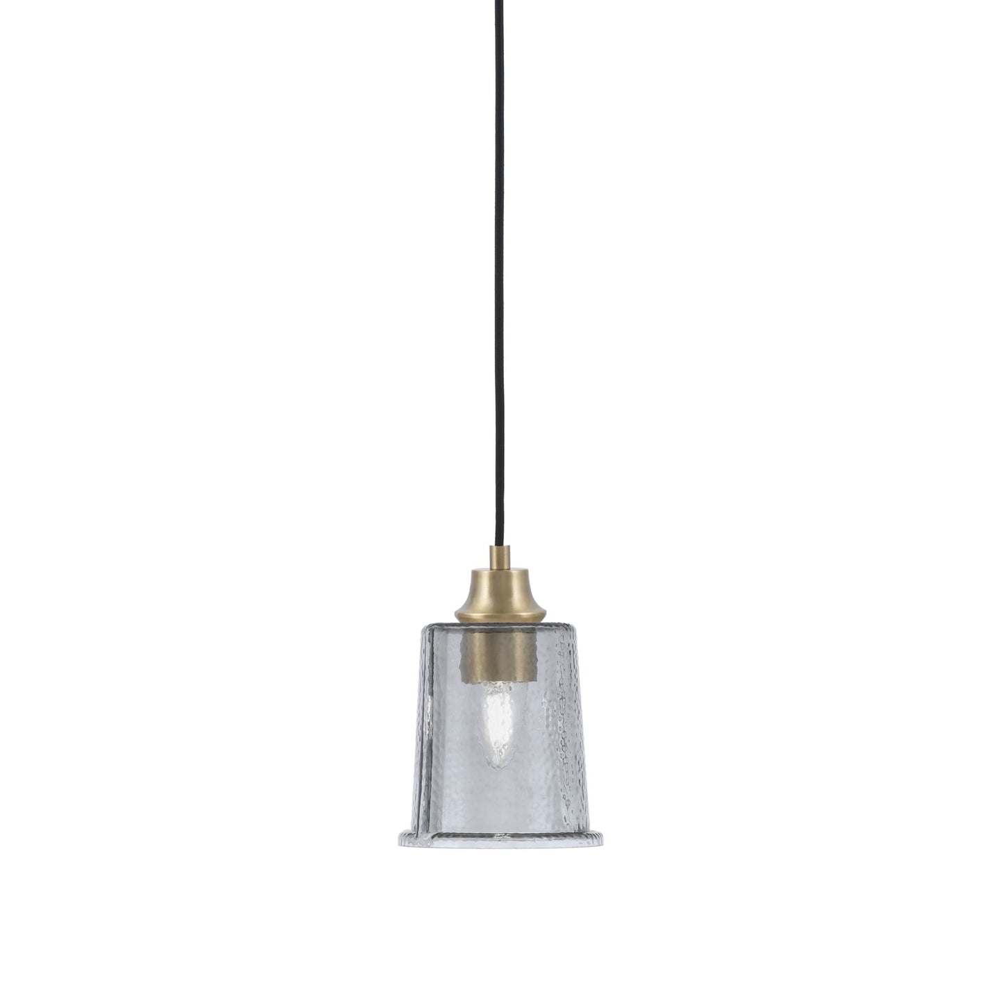Toltec Cord Hung 5.25in 1-Light Pendant | Industrial New Age Brass and Smoke Bubble Glass | Kitchen Island & Dining Room | 5.25 x 5.25 x 8 in | Model 32-NAB-5032