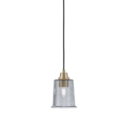 Toltec Cord Hung 5.25in 1-Light Pendant | Industrial New Age Brass and Smoke Bubble Glass | Kitchen Island & Dining Room | 5.25 x 5.25 x 8 in | Model 32-NAB-5032