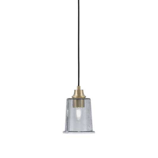 Toltec Cord Hung 5.25in 1-Light Pendant | Industrial New Age Brass and Smoke Bubble Glass | Kitchen Island & Dining Room | 5.25 x 5.25 x 8 in | Model 32-NAB-5032