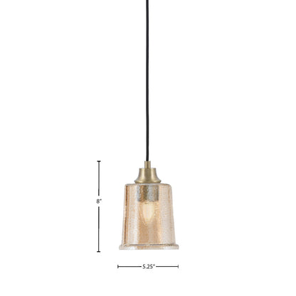 Toltec Cord Hung 5.25in 1-Light Pendant | Industrial New Age Brass and Amber Bubble Glass | Kitchen Island & Dining Room | 5.25 x 5.25 x 8 in | Model 32-NAB-5033