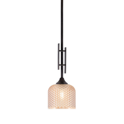Toltec Uptowne 6in 1-Light Mini Pendant | Modern Dark Granite Steel and Amber Textured Glass | Kitchen Island & Dining Room | 6 x 18.25 in | Model 320-DG-4613