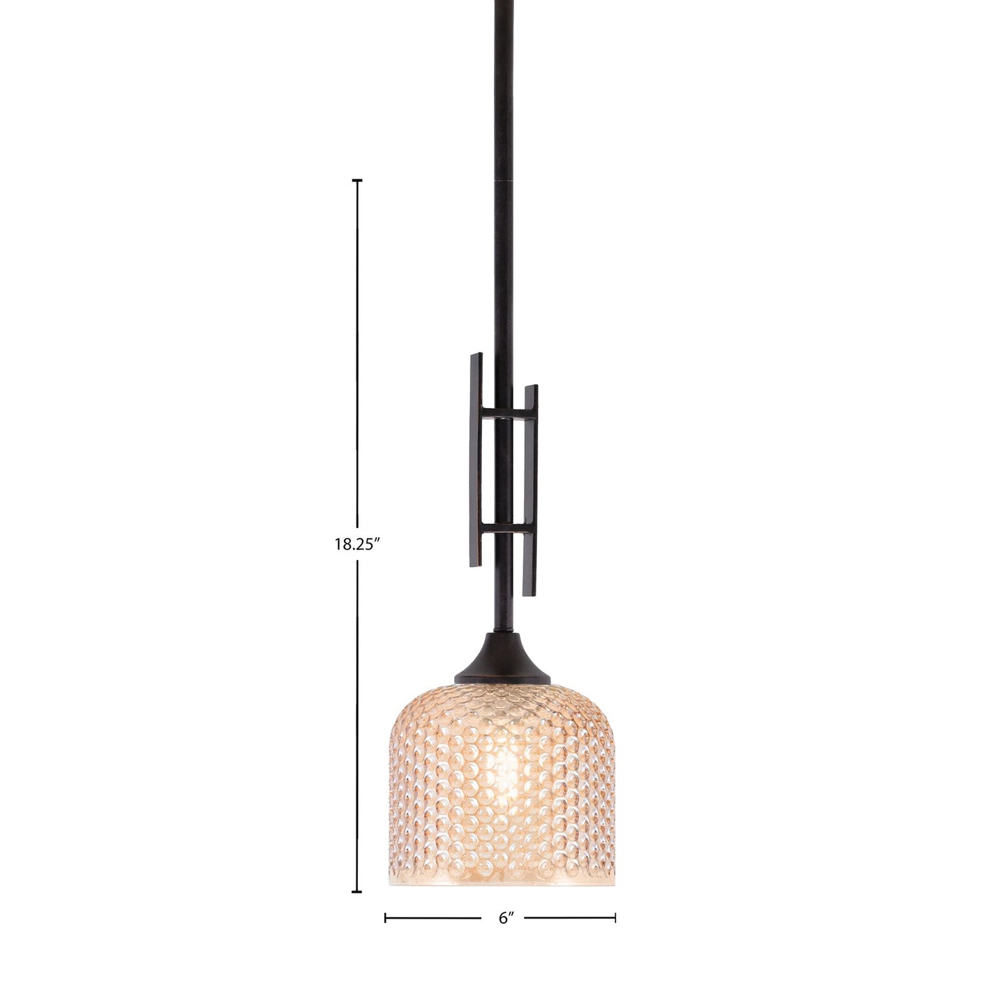 Toltec Uptowne 6in 1-Light Mini Pendant | Modern Dark Granite Steel and Amber Textured Glass | Kitchen Island & Dining Room | 6 x 18.25 in | Model 320-DG-4613
