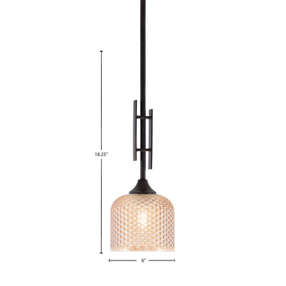Toltec Uptowne 6in 1-Light Mini Pendant | Modern Dark Granite Steel and Amber Textured Glass | Kitchen Island & Dining Room | 6 x 18.25 in | Model 320-DG-4613