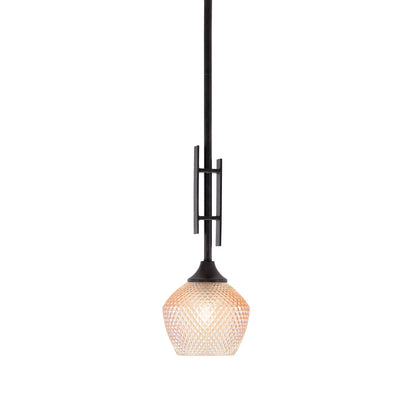 Toltec Uptowne 6in 1-Light Mini Pendant | Modern Dark Granite Steel and Amber Glass | Kitchen Island & Dining Room | 6 x 18.25 in | Model 320-DG-4623