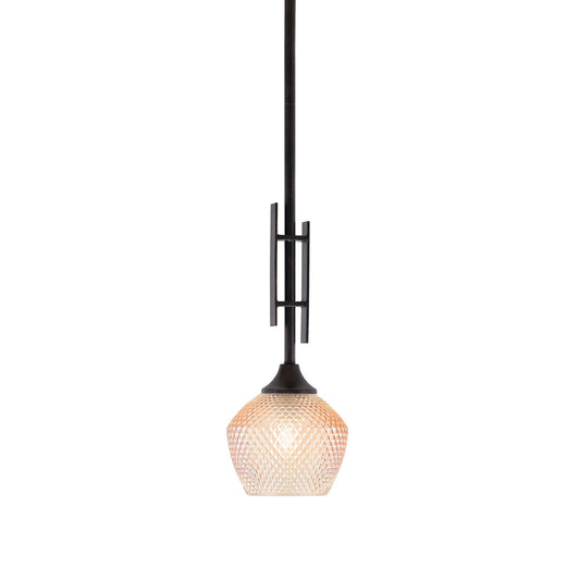 Toltec Uptowne 6in 1-Light Mini Pendant | Modern Dark Granite Steel and Amber Glass | Kitchen Island & Dining Room | 6 x 18.25 in | Model 320-DG-4623