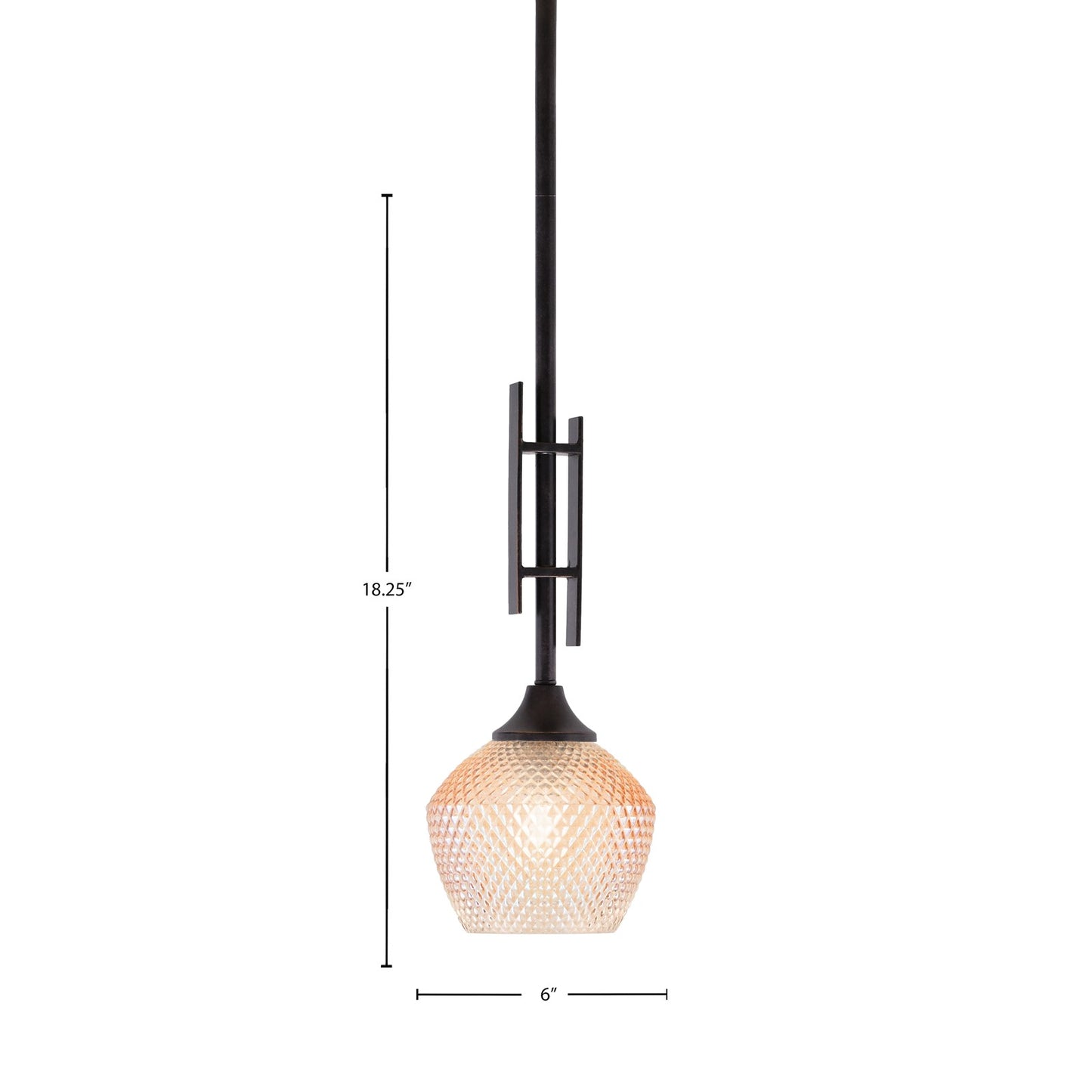 Toltec Uptowne 6in 1-Light Mini Pendant | Modern Dark Granite Steel and Amber Glass | Kitchen Island & Dining Room | 6 x 18.25 in | Model 320-DG-4623