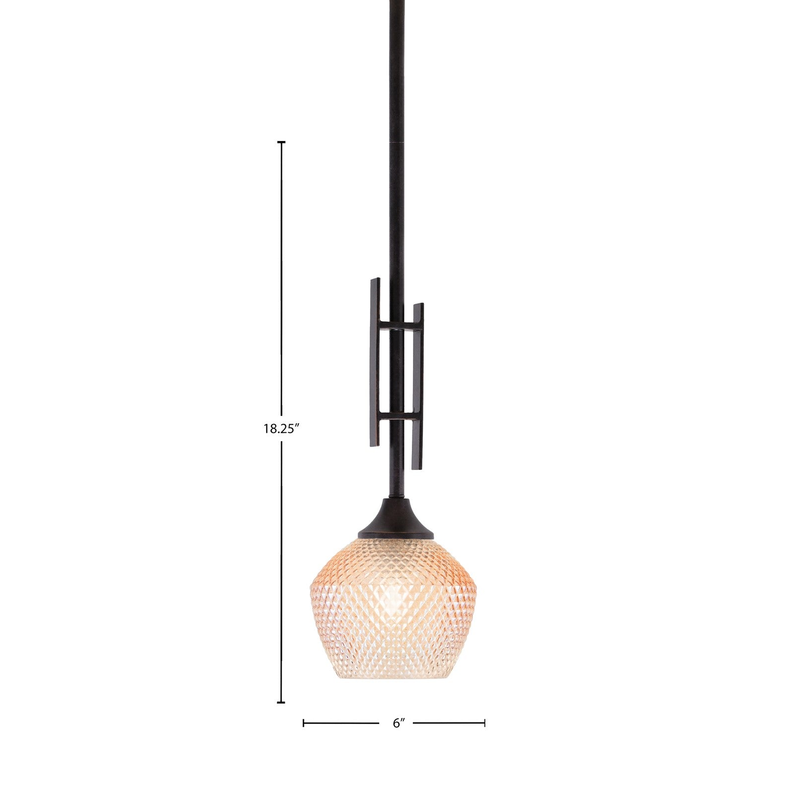 Toltec Uptowne 6in 1-Light Mini Pendant | Modern Dark Granite Steel and Amber Glass | Kitchen Island & Dining Room | 6 x 18.25 in | Model 320-DG-4623