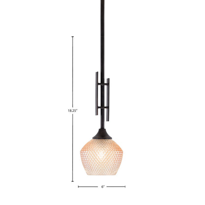 Toltec Uptowne 6in 1-Light Mini Pendant | Modern Dark Granite Steel and Amber Glass | Kitchen Island & Dining Room | 6 x 18.25 in | Model 320-DG-4623